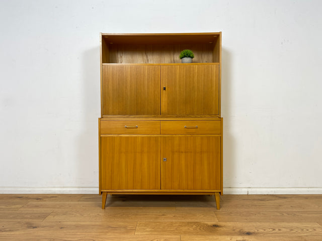 WMK Minimalistisches und sehr gut erhaltenes 70er Jahre Highboard mit Schubladen, Regalfach und schönen Messinggriffen # Schrank Wäscheschrank Kommode Sideboard Wohnzimmerschrank Mid-Century Vintage