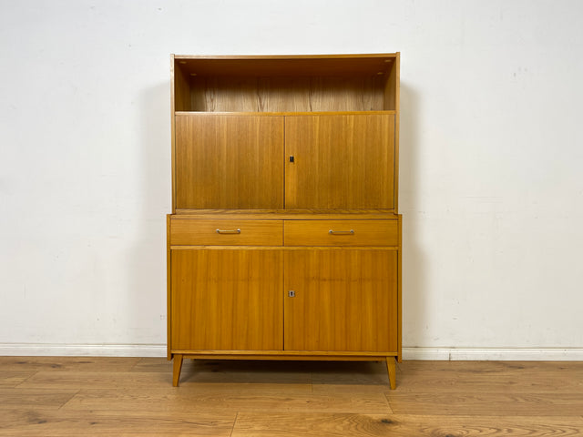 WMK Minimalistisches und sehr gut erhaltenes 70er Jahre Highboard mit Schubladen, Regalfach und schönen Messinggriffen # Schrank Wäscheschrank Kommode Sideboard Wohnzimmerschrank Mid-Century Vintage