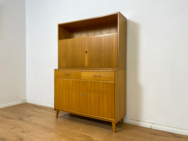 WMK Minimalistisches und sehr gut erhaltenes 70er Jahre Highboard mit Schubladen, Regalfach und schönen Messinggriffen # Schrank Wäscheschrank Kommode Sideboard Wohnzimmerschrank Mid-Century Vintage