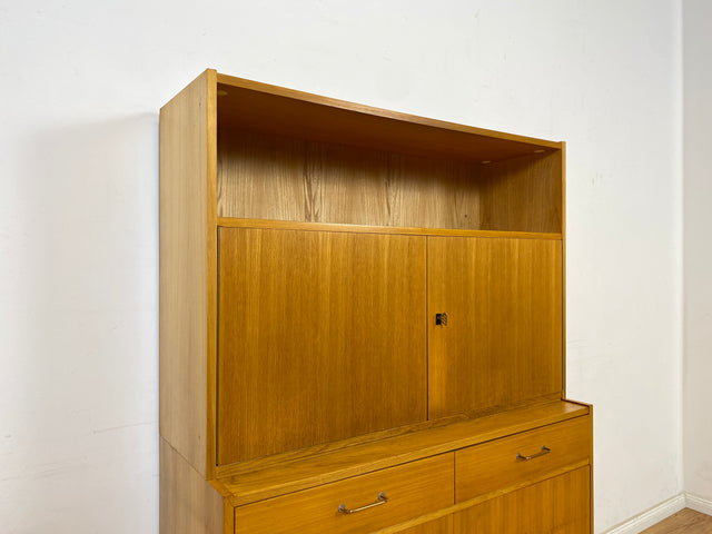 WMK Minimalistisches und sehr gut erhaltenes 70er Jahre Highboard mit Schubladen, Regalfach und schönen Messinggriffen # Schrank Wäscheschrank Kommode Sideboard Wohnzimmerschrank Mid-Century Vintage