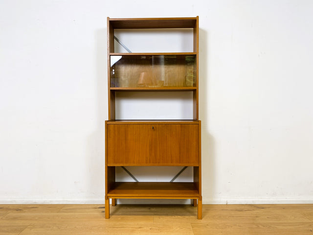 WMK Eleganter und gut erhaltener skandinavischer Wohnzimmerschrank in Teakholz mit Vitrine und Barschrank # Highboard Bücherschrank Bücherregal Kommode Regal Barkommode Sideboard Vintage Mid-Century