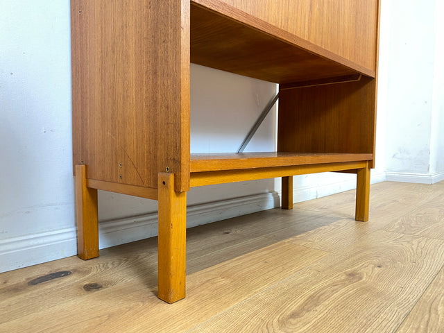 WMK Eleganter und gut erhaltener skandinavischer Wohnzimmerschrank in Teakholz mit Vitrine und Barschrank # Highboard Bücherschrank Bücherregal Kommode Regal Barkommode Sideboard Vintage Mid-Century