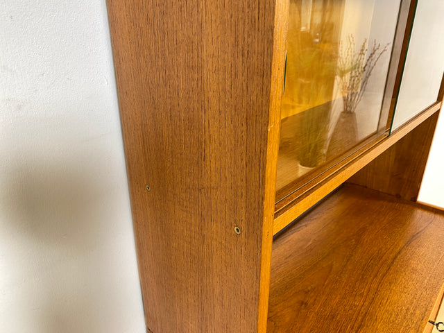 WMK Eleganter und gut erhaltener skandinavischer Wohnzimmerschrank in Teakholz mit Vitrine und Barschrank # Highboard Bücherschrank Bücherregal Kommode Regal Barkommode Sideboard Vintage Mid-Century