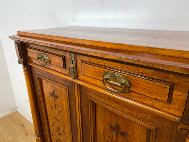 WMK Besonders schönes dänisches antikes Vertiko aus vollem Holz mit Schublade , Intarsien und Messingbeschlägen # Schrank Wäscheschrank Flurschrank Dielenschrank Kommode Cabinet Gründerzeit Vintage