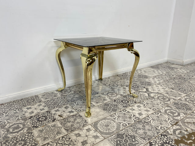 WMK Pompöser Vintage Couchtisch aus goldfarbenem Metallgestell und Glasplatte # Glastisch Wohnzimmertisch Metalltisch Beistelltisch Coffee Table Gold Chippendale # Lieferung möglich