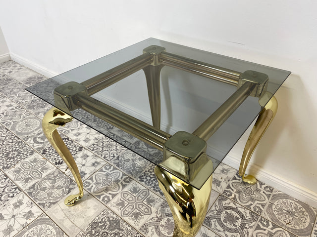 WMK Pompöser Vintage Couchtisch aus goldfarbenem Metallgestell und Glasplatte # Glastisch Wohnzimmertisch Metalltisch Beistelltisch Coffee Table Gold Chippendale # Lieferung möglich