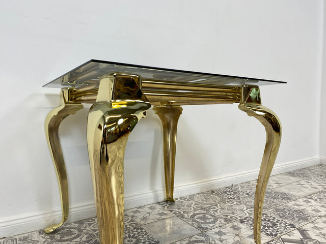 WMK Pompöser Vintage Couchtisch aus goldfarbenem Metallgestell und Glasplatte # Glastisch Wohnzimmertisch Metalltisch Beistelltisch Coffee Table Gold Chippendale # Lieferung möglich