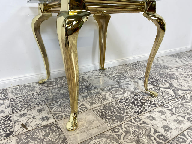 WMK Pompöser Vintage Couchtisch aus goldfarbenem Metallgestell und Glasplatte # Glastisch Wohnzimmertisch Metalltisch Beistelltisch Coffee Table Gold Chippendale # Lieferung möglich