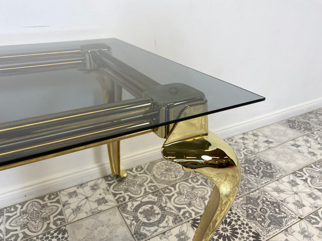 WMK Pompöser Vintage Couchtisch aus goldfarbenem Metallgestell und Glasplatte # Glastisch Wohnzimmertisch Metalltisch Beistelltisch Coffee Table Gold Chippendale # Lieferung möglich