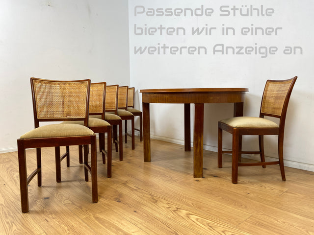 WMK Schöner jedoch etwas abgenutzter runder Mid-Century Esstisch , ausziehbar mit integrierter Ausziehplatte # Tisch Holztisch Esszimmertisch Küchentisch Ausziehtisch Dining Table Vintage Retro 60er