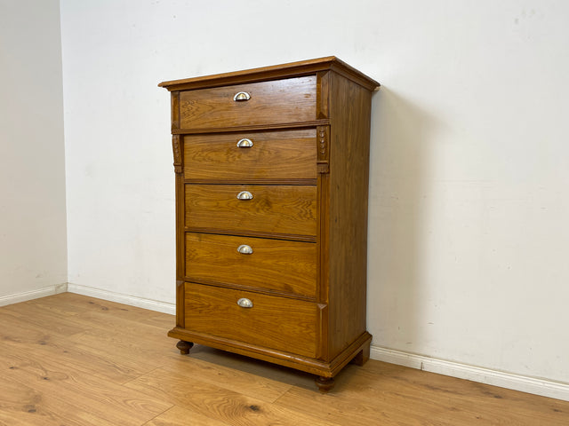 WMK Imposanter und gut erhaltener antiker Hochschrank aus vollem Holz mit geräumigen Schubladen # Wäscheschrank Wäschekommode Highboard Kommode Schubladenkommode Schrank Gründerzeit Jugendstil Vintage