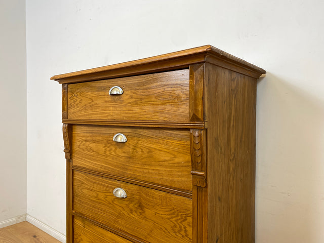 WMK Imposanter und gut erhaltener antiker Hochschrank aus vollem Holz mit geräumigen Schubladen # Wäscheschrank Wäschekommode Highboard Kommode Schubladenkommode Schrank Gründerzeit Jugendstil Vintage