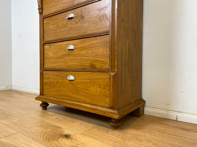 WMK Imposanter und gut erhaltener antiker Hochschrank aus vollem Holz mit geräumigen Schubladen # Wäscheschrank Wäschekommode Highboard Kommode Schubladenkommode Schrank Gründerzeit Jugendstil Vintage