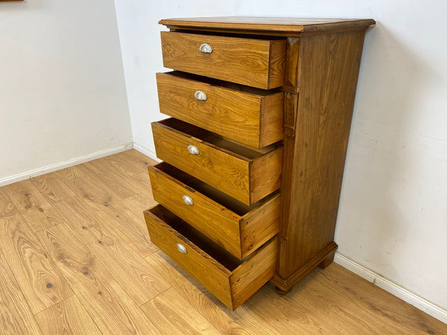 WMK Imposanter und gut erhaltener antiker Hochschrank aus vollem Holz mit geräumigen Schubladen # Wäscheschrank Wäschekommode Highboard Kommode Schubladenkommode Schrank Gründerzeit Jugendstil Vintage