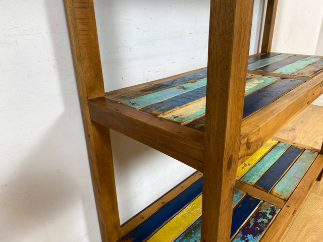 Boatwood by WMK # Besonders schönes, sehr stabiles & hochwertiges Regal aus altem Bootsholz, ein handgefertigtes Unikat aus massivem Teakholz # Holzregal BUNTES Küchenregal Bücherregal Teak Upcycling