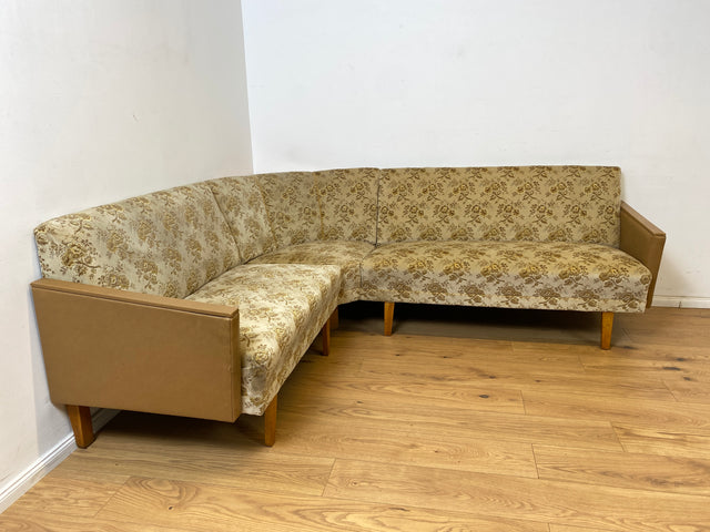 WMK Sehr hübsches und gut erhaltenes 60er Jahre Ecksofa mit schönem floralem Originalbezug und bequemen Federkernsitzen # Eckcouch Couch Sofa Sitzgarnitur Mid-Century Vintage Retro # Versand möglich