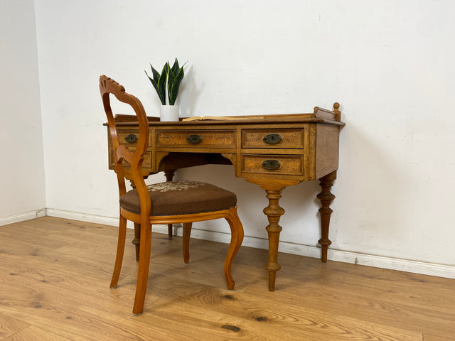 WMK Eleganter und gut erhaltener antiker dänischer Schreibtisch aus massivem Eichenholz mit hübschen Messinggriffen # Sekretär Schreibschrank Ladysekretär Arbeitstisch Desk Gründerzeit Barock Vintage