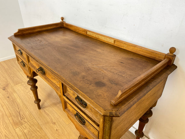 WMK Eleganter und gut erhaltener antiker dänischer Schreibtisch aus massivem Eichenholz mit hübschen Messinggriffen # Sekretär Schreibschrank Ladysekretär Arbeitstisch Desk Gründerzeit Barock Vintage