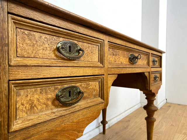 WMK Eleganter und gut erhaltener antiker dänischer Schreibtisch aus massivem Eichenholz mit hübschen Messinggriffen # Sekretär Schreibschrank Ladysekretär Arbeitstisch Desk Gründerzeit Barock Vintage