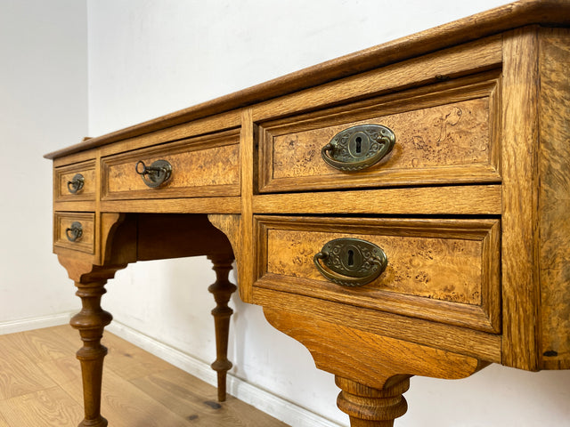 WMK Eleganter und gut erhaltener antiker dänischer Schreibtisch aus massivem Eichenholz mit hübschen Messinggriffen # Sekretär Schreibschrank Ladysekretär Arbeitstisch Desk Gründerzeit Barock Vintage