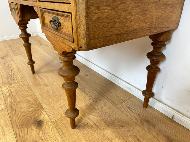 WMK Eleganter und gut erhaltener antiker dänischer Schreibtisch aus massivem Eichenholz mit hübschen Messinggriffen # Sekretär Schreibschrank Ladysekretär Arbeitstisch Desk Gründerzeit Barock Vintage