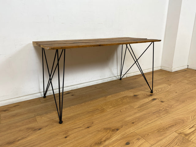 WMK Einzigartiger großer Esstisch mit Tischplatte aus alten Dielen auf schwarzem Metallgestell # Tisch Küchentisch Dining Table Holztisch Schreibtisch Desk Upcycling Vintage Hairpin Industrial Design