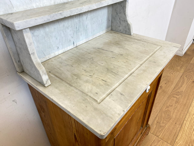 WMK Sehr hübsche dänische antike Kommode aus vollem Holz mit Marmor Aufsatz und Schublade # Schrank Marmorkommode Flurkommode Waschtisch Ablage Wickelkommode Weichholz Biedermeier Jugendstil Vintage