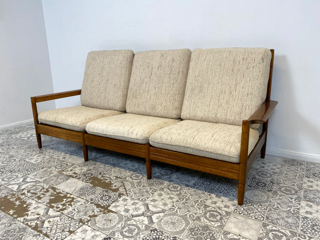 WMK Formschönes, sehr bequemes und gut erhaltenes Designersofa von Gustav Bergmann mit weichem und abnehmbarem Wollbezug # Sofa Couch 3-Sitzer Sitzgarnitur Mid-Century skandinavisches Design Vintage