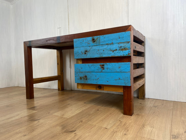 Boatwood by WMK # Sehr schöner & robuster Schreibtisch aus altem Bootsholz, ein handgefertigtes Unikat aus massivem Teakholz # Arbeitstisch Desk Sekretär Bürotisch Arbeitsplatz Computertisch Loft