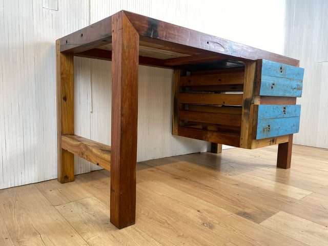 Boatwood by WMK # Sehr schöner & robuster Schreibtisch aus altem Bootsholz, ein handgefertigtes Unikat aus massivem Teakholz # Arbeitstisch Desk Sekretär Bürotisch Arbeitsplatz Computertisch Loft