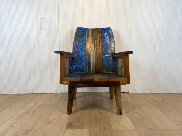 Boatwood by WMK # 1/4 Beautiful armchair in beautiful blue made of old boat wood, a handmade unique piece made of solid teak # Armchair Reading chair Club chair Wooden chair Garden furniture Balcony furniture