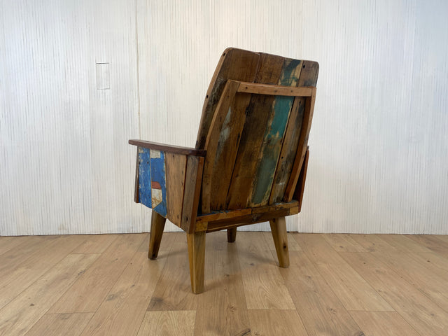 Boatwood by WMK # 1/4 Beautiful armchair in beautiful blue made of old boat wood, a handmade unique piece made of solid teak # Armchair Reading chair Club chair Wooden chair Garden furniture Balcony furniture