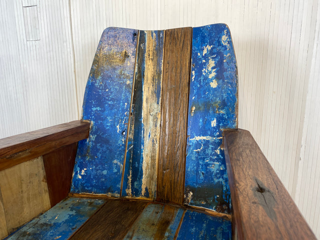 Boatwood by WMK # 1/4 Beautiful armchair in beautiful blue made of old boat wood, a handmade unique piece made of solid teak # Armchair Reading chair Club chair Wooden chair Garden furniture Balcony furniture