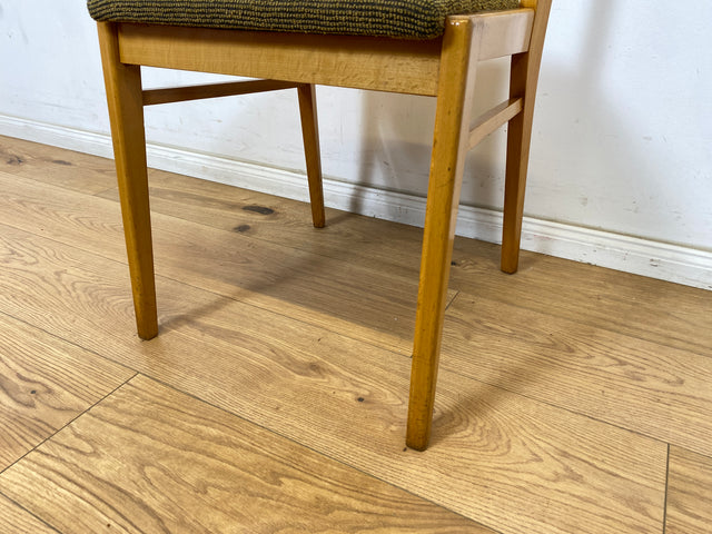 WMK Set aus 4 formschönen, bequemen und gut erhaltenen hellen 50er Jahre Sprossenstühle mit grünem Originalbezug # Stühle Küchenstühle Esszimmerstühle Holzstühle Dining Chairs Mid-Century Vintage 60er