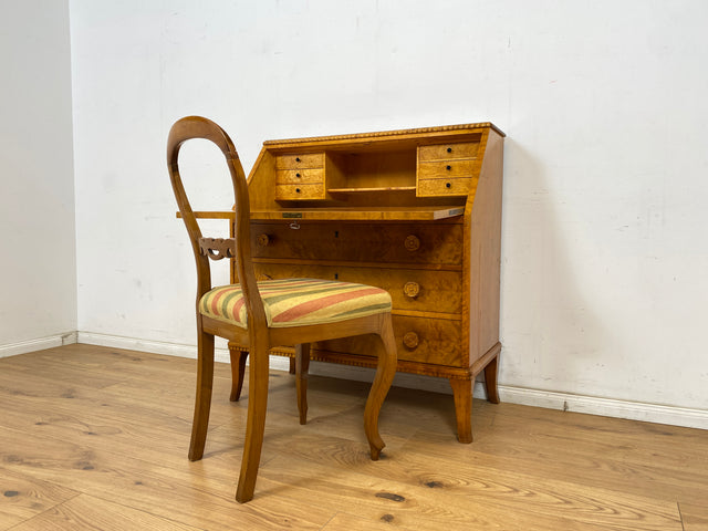 WMK Eleganter skandinavischer Sekretär aus vollem Holz mit hübschen Holzapplikationen und formschönen Holzgriffen # Schreibschrank Schreibtisch Kommode Schubladenkommode Desk Vintage 50er Mid-Century