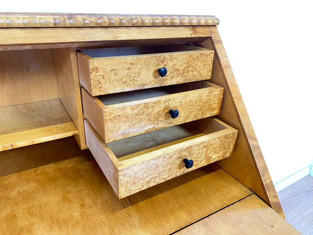 WMK Eleganter skandinavischer Sekretär aus vollem Holz mit hübschen Holzapplikationen und formschönen Holzgriffen # Schreibschrank Schreibtisch Kommode Schubladenkommode Desk Vintage 50er Mid-Century