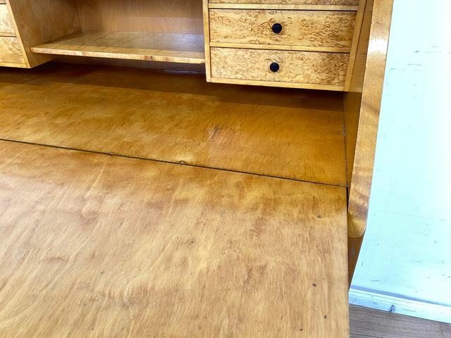 WMK Eleganter skandinavischer Sekretär aus vollem Holz mit hübschen Holzapplikationen und formschönen Holzgriffen # Schreibschrank Schreibtisch Kommode Schubladenkommode Desk Vintage 50er Mid-Century