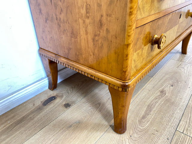 WMK Eleganter skandinavischer Sekretär aus vollem Holz mit hübschen Holzapplikationen und formschönen Holzgriffen # Schreibschrank Schreibtisch Kommode Schubladenkommode Desk Vintage 50er Mid-Century