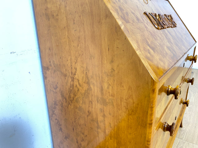 WMK Eleganter skandinavischer Sekretär aus vollem Holz mit hübschen Holzapplikationen und formschönen Holzgriffen # Schreibschrank Schreibtisch Kommode Schubladenkommode Desk Vintage 50er Mid-Century