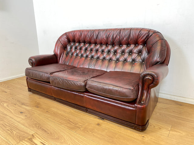 WMK Hochwertiges & sehr gut erhaltenes original englisches Chesterfield Sofa von Pendragon mit weichem gestepptem Echtleder Bezug # Sofa Couch Ledersofa Ledercouch 3-Sitzer Sitzgarnitur Leder Vintage