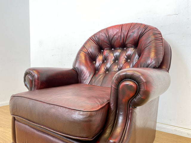 WMK 1/2 Hochwertiger, gemütlicher & sehr gut erhaltener original englischer Ledersessel von Pendragon in weichem gestepptem Echtleder Bezug # Sessel Lesesessel Sitzgarnitur Chesterfield Leder Vintage