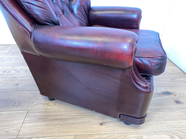 WMK 1/2 Hochwertiger, gemütlicher & sehr gut erhaltener original englischer Ledersessel von Pendragon in weichem gestepptem Echtleder Bezug # Sessel Lesesessel Sitzgarnitur Chesterfield Leder Vintage