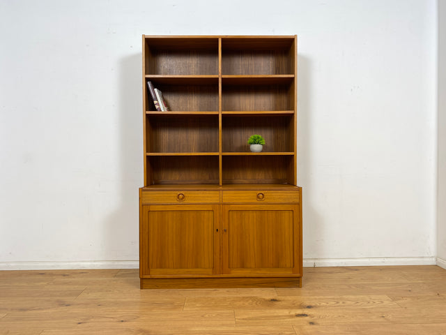 WMK Formschlichter und sehr gut erhaltener skandinavischer Bücherschrank aus 1970ern in Teakholz mit Schubladen & verstellbaren Regalböden # Regal Bücherregal Highboard Kommode Danish Design Vintage