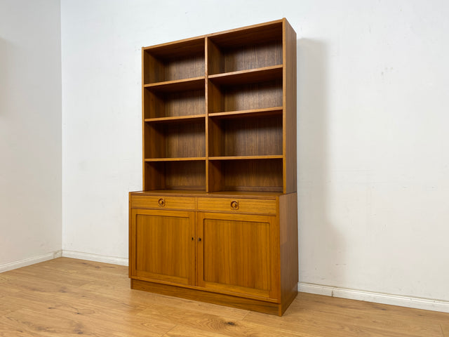 WMK Formschlichter und sehr gut erhaltener skandinavischer Bücherschrank aus 1970ern in Teakholz mit Schubladen & verstellbaren Regalböden # Regal Bücherregal Highboard Kommode Danish Design Vintage