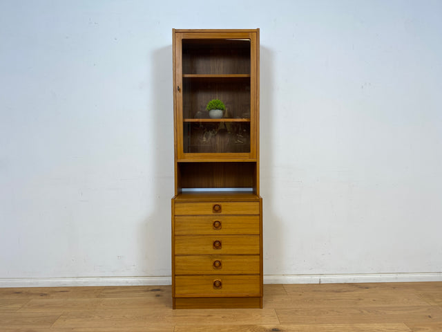 WMK Formschlichte und sehr gut erhaltene skandinavische Vitrine aus 1970er Jahren mit Schubladen und formschönen Holzgriffen # Bücherschrank Büchervitrine Regal Highboard Kommode Danish Design Vintage