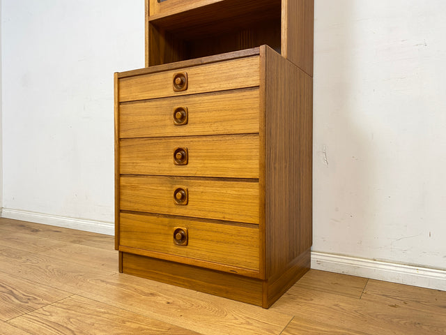 WMK Formschlichte und sehr gut erhaltene skandinavische Vitrine aus 1970er Jahren mit Schubladen und formschönen Holzgriffen # Bücherschrank Büchervitrine Regal Highboard Kommode Danish Design Vintage