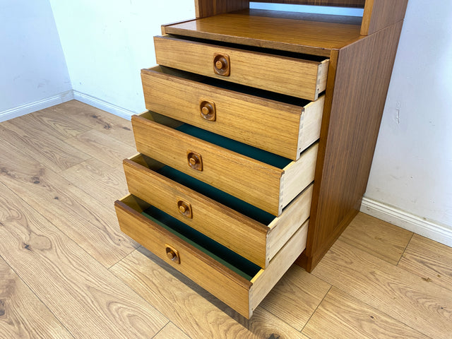 WMK Formschlichte und sehr gut erhaltene skandinavische Vitrine aus 1970er Jahren mit Schubladen und formschönen Holzgriffen # Bücherschrank Büchervitrine Regal Highboard Kommode Danish Design Vintage