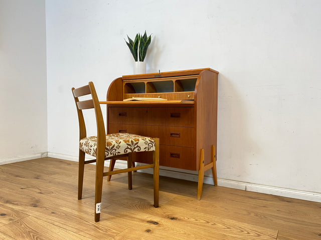 WMK Eleganter skandinavischer Sekretär in Teakholz mit ausziehbarer Schreibplatte und edlen Holzgriffen # Schreibschrank Schreibtisch Schubladenkommode Wäschekommode Vintage Mid-Century Danish Design