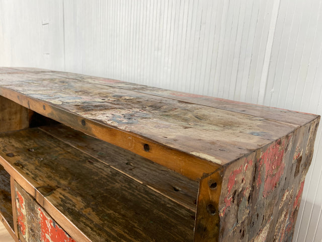 Boatwood by WMK # Besondere Konsole aus altem Bootsholz mit Schubladen, ein handgefertigtes Unikat aus massivem Teakholz # Kommode Sideboard Schrank Garderobe Flurkommode Ablage Industrial Upcycling