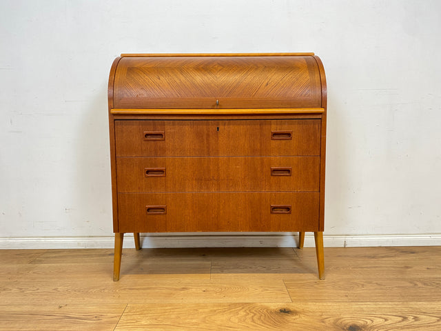 WMK Eleganter skandinavischer Sekretär in Teakholz mit ausziehbarer Schreibplatte und edlen Holzgriffen # Schreibschrank Schreibtisch Schubladenkommode Wäschekommode Vintage Mid-Century Danish Design